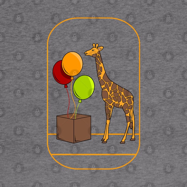 Funny giraffe with rising balloons out of a box by Markus Schnabel